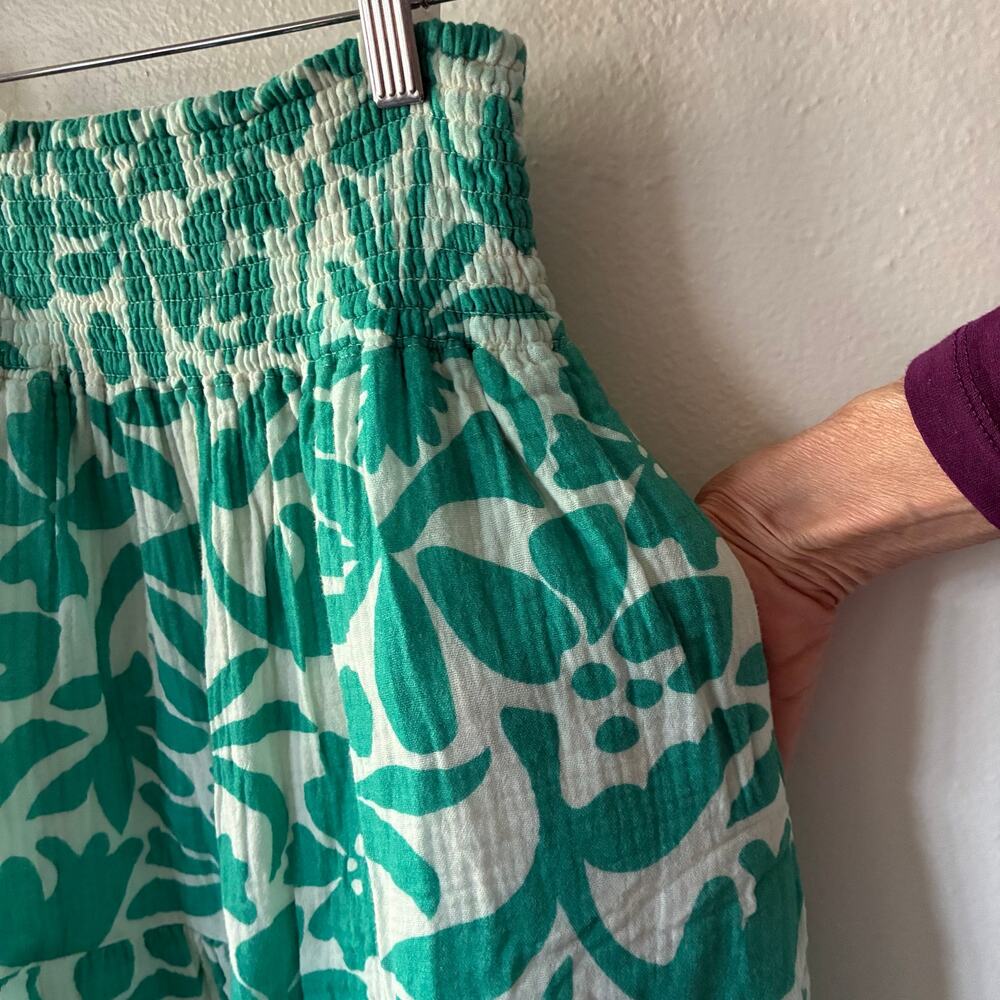 Marine Layer Tropical Floral Tiered Midi Skirt XS/S Green White Smocked Pockets - Picture 5 of 10